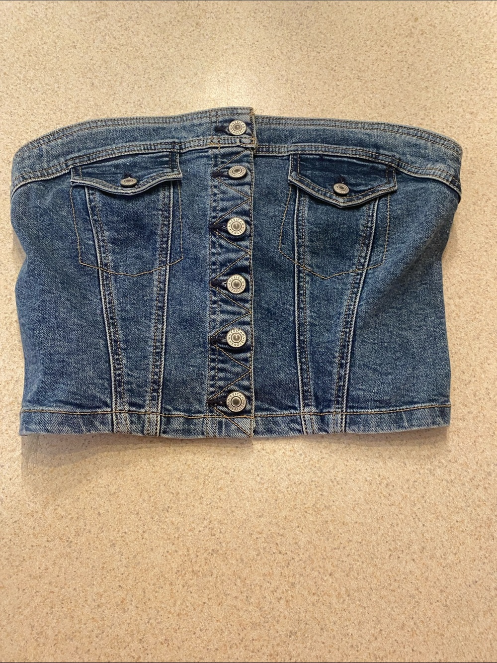 American Eagle Strapless Denim Crop Top Tube TopSz M
